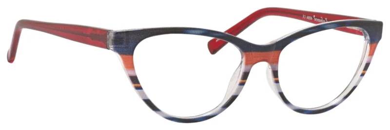 A pair of glasses is shown with the same color as the bottom rim.