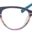 A pair of glasses with blue and purple stripes on them.