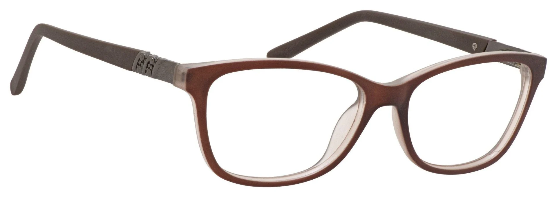 A pair of glasses is shown with the frame on.