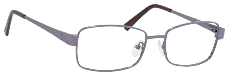 A pair of glasses with a brown rim and a silver frame.