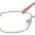 A pair of glasses is shown with pink frames.