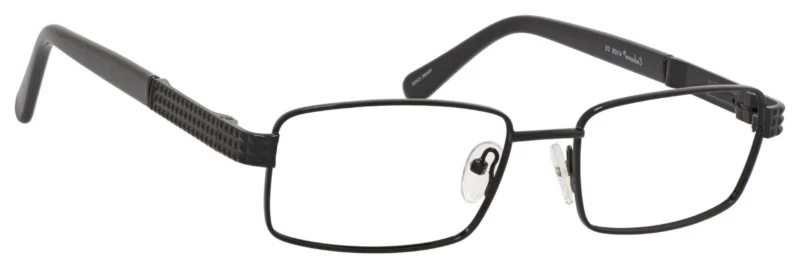 A pair of glasses with black frames and clear lenses.