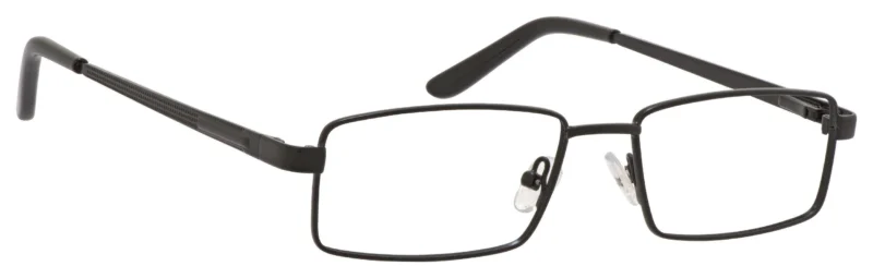 A pair of glasses with black frames and a hook on the side.