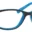 A pair of glasses is shown with blue frames.