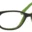 A pair of glasses with green frames on top.