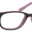 A pair of glasses is shown with purple frames.