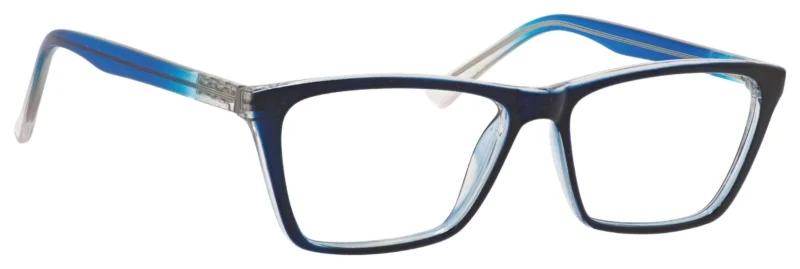 A pair of glasses is shown with the same color as the rim.