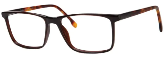 A pair of glasses is shown with the frame slightly bent.