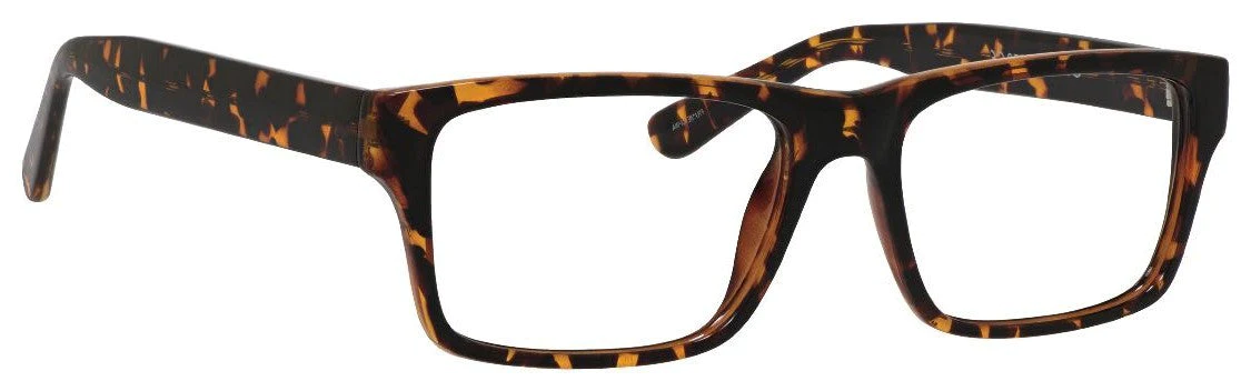 A pair of glasses is shown with the frame in front.