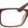 A pair of glasses is shown with the frame slightly bent.