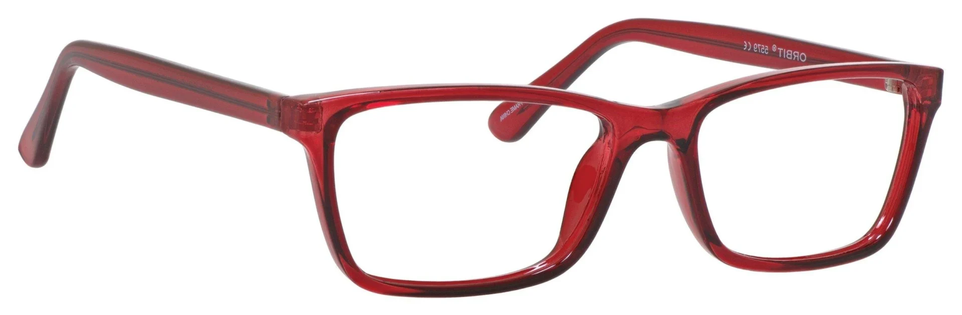 A pair of red glasses is shown.