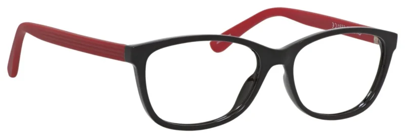 A pair of glasses is shown with red tips.