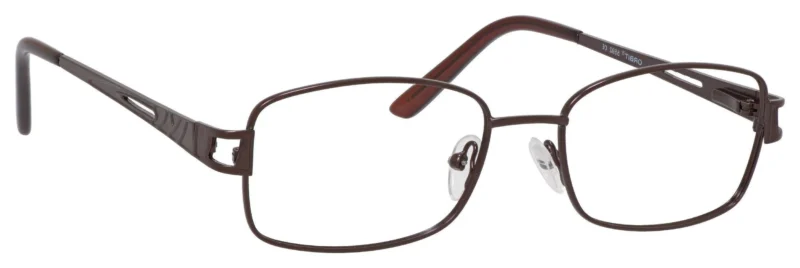 A pair of glasses is shown with brown frames.