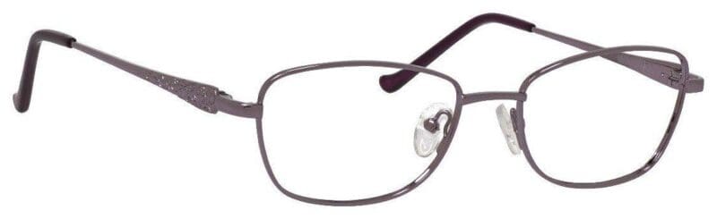 A pair of glasses with a purple rim and a white rim.