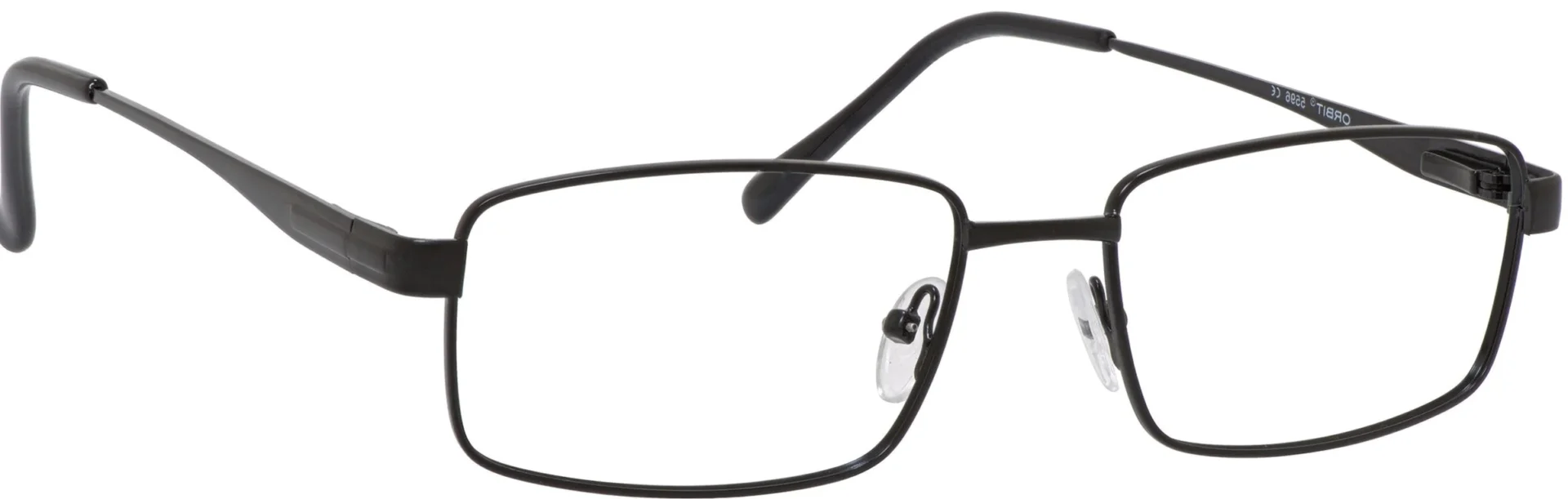 A pair of glasses is shown with no lens.