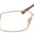 A pair of glasses with gold frames and red temples.