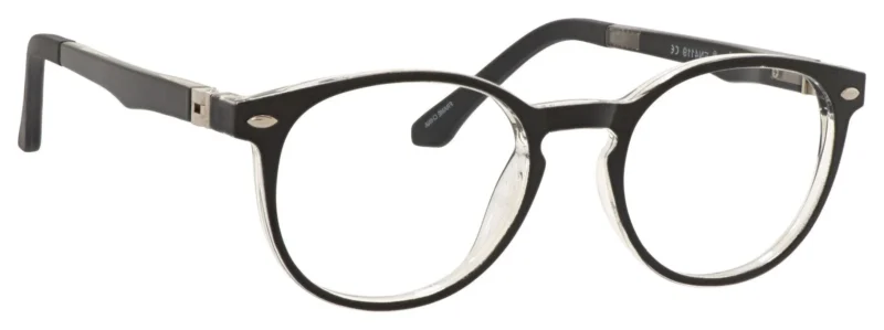 A pair of glasses is shown with clear lenses.