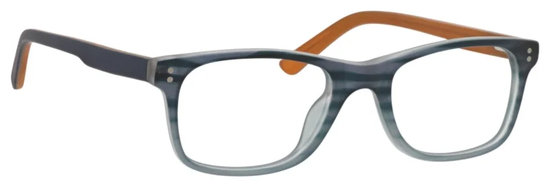 A pair of glasses is shown with orange tips.