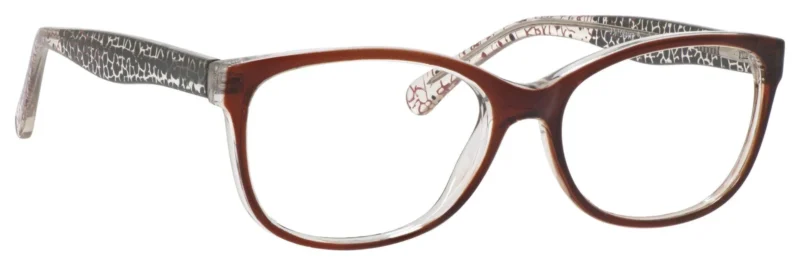 A pair of glasses is shown with the same pattern as the frame.