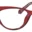 A pair of red glasses with a striped pattern on the side.