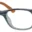 A pair of glasses is shown with orange frames.