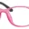 A pair of pink glasses with black temples.