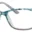 A pair of glasses is shown with blue and white patterns.