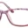 A pair of glasses is shown with pink frames.