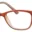 A pair of glasses is shown with the frame slightly bent.