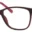 A pair of glasses is shown with red frames.