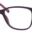 A pair of glasses is shown with purple frames.