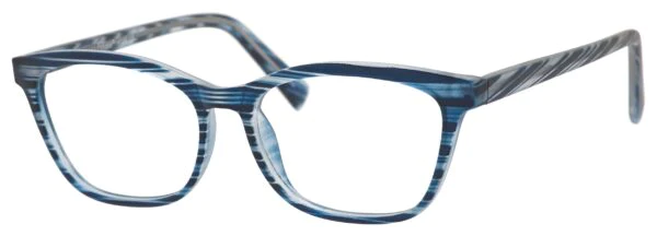 A pair of glasses is shown with blue stripes.