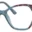 A pair of glasses is shown with red and blue frames.