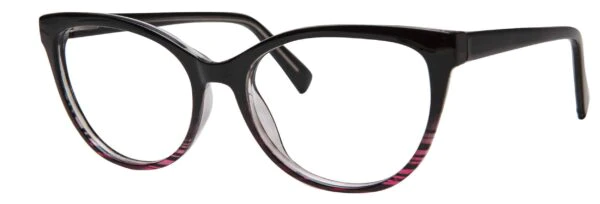 A pair of glasses is shown with the same color as the bottom rim.