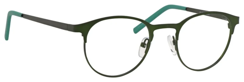 A pair of glasses is shown with the same color as the rim.