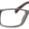 A pair of glasses is shown with the frame slightly bent.