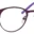 A pair of glasses is shown with purple frames.