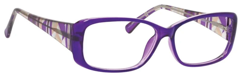 A purple pair of glasses is shown.