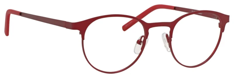 A pair of red glasses with a white rim.