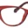 A pair of red glasses with black tips.