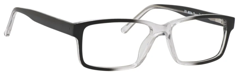 A pair of glasses is shown with no lens.