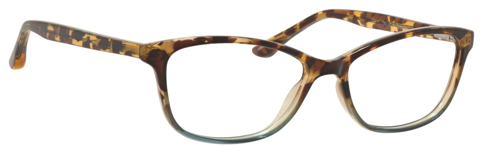 A pair of glasses is shown with the bottom half up.