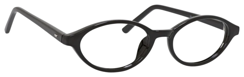 A pair of glasses with a black frame and a white rim.